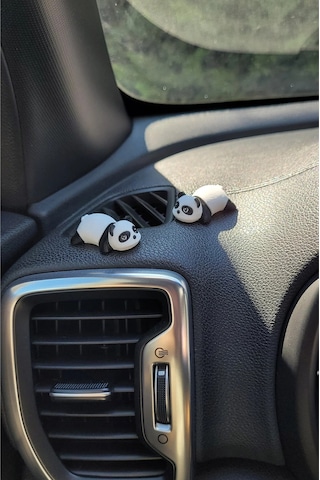 2 Adet Dekoratif Mini Panda Figürü - Araç İçi Klima Aksesuarı & Masa Üstü Obje - 3d Baskı  1 Adet