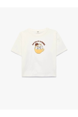 Koton Kedi Baskılı Ekru Kız Çocuk T-shirt 6skg10586ak