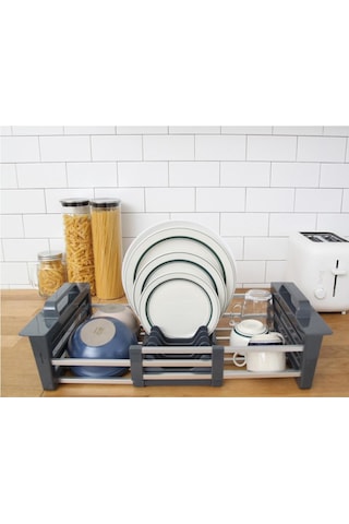 Primanova Bianka Genişletilebilir Lavabo Üstü Alüminyum Bulaşık S Gri