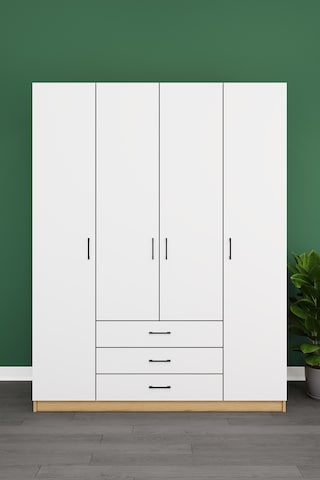 Asra Trend Lüks 4 Kapaklı 3 Çekmeceli Gardırop %100 Mdf Askılı Düzenleyici Elbise Dolabı G02 Karina - Beyaz
