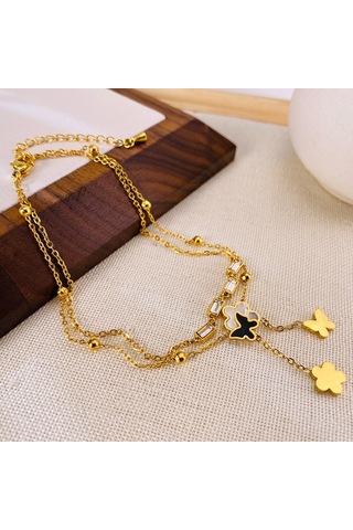 Sones Opk Gz192 Basit Narin Püskül Kelebek Çiçek Çift Katmanlı Paslanmaz Çelik Bileklikler Altın