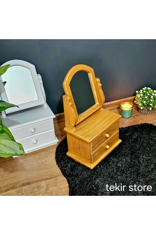 Ahşap Hareketli Aynalı Bambu Eskitme Takı Ve Makyaj Organizeri