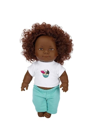 Sunman Dada Kıvırcık Saçlı Oyuncak Zenci Erkek Et Bebek - 35 Cm