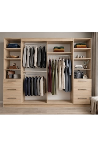 Alya Tamamı Mdf Sürgü Kapaklı Dolap Gardırop Meşe 240 Cm