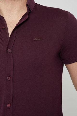 Coonless Erkek Kısa Kol Slim Fit Gömlek Bordo Beyaz