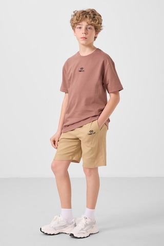 Tarçın-koyu Bej Pamuklu Oversize Fit Dokuma Hafif Esnek Chino Erkek Çocuk Şort Takım - 11276 Tarçın