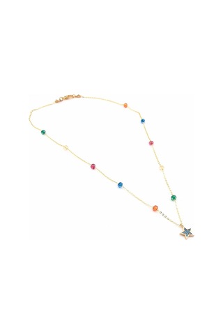 Mavi Taşli Yildiz Renkli Boncuklar Kadin Kolye Q0326 Mavi