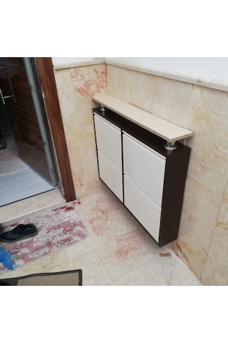 Kaser Marka Metal Ayakkabılık 2+2 Yatay Raflı Kahve Krem Kahverengi