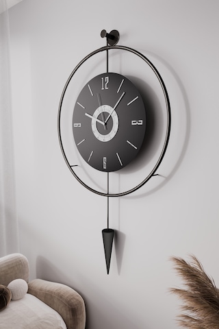 Kadranlı - Masippi Siyah 50x90cm Pilli Led Mobilya Duvarsaati