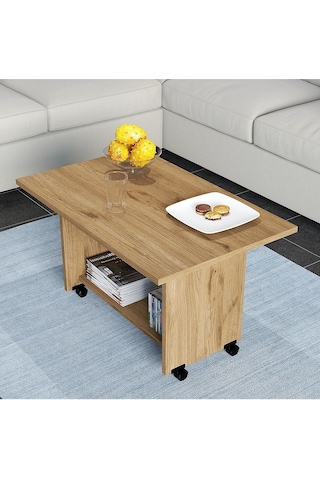 Umg Mobilya Tekerlekli Orta Sehpa Meşe