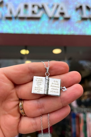 Sevgiliye Özel Tasarım Şiirli Kitap Kolye Yazmadım Seni Daha... Gümüş