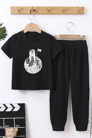 Çocuk Astronot Alt - Üst Eşofman Takımı Siyah