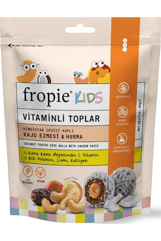 Fropie Vitaminli Kids Meyve Topları Hindistan Cevizi Kaplı & Kaju Ezmeli 80 G