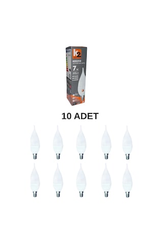 K2 Kes210 Led Kıvrık Buji Ampul Beyaz Işık E14 Duy - 10 Lu Paket