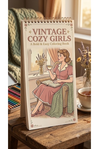 Nostalgic Vintage Cozy Girls Boyama Kitabı - Çanta / Cep Boy - 10x20 Cm