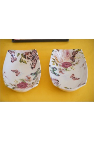 Mitra Dijital Baskılı 2'li Dikdörtgen Kayık Tabak Beyaz