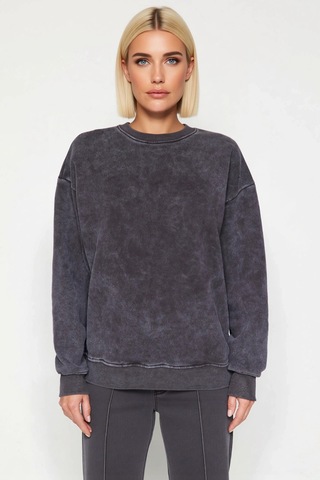 Benerly Kadın Bisiklet Yaka Düşük Kol Geniş Kalıp Sweatshirt Fonksiyonel Antrasit