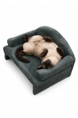 Reyo Pet Peluş Kedi Koltuğu, Kedi Kanepesi, Kedi Yatağı, Evcil Hayvan Dinlenme Koltuğu, Rahat Kedi Sofa Yatağı, 45x33x25 Cm Adaçayı Gri
