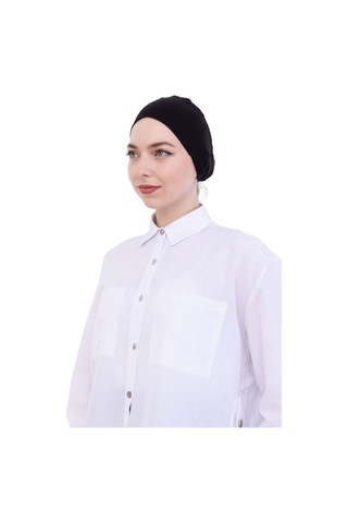 Kadın Tesettür Bone Bağcıklı Dikişsiz Penye 4 Parça Set Siyah