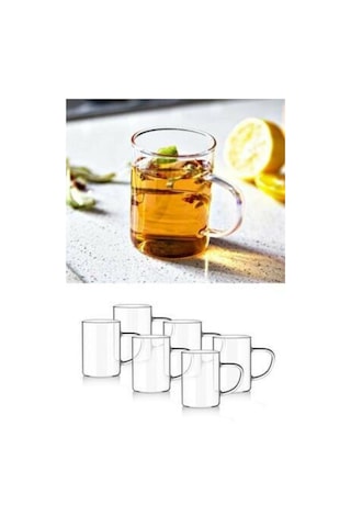 Morponi 6 Adet Lüx Ince Ateşe Dayanıklı Borosilikat Cam Kupa Bardak 6'lı Kupa Bardak Seti 190 Ml Şeffaf