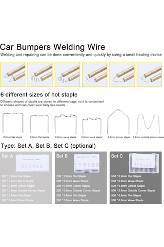 Araba Tamponları Plastik Kaynak Makinesi İçin Kaynak Teli Plastik Kaynakçı Saplamaları Plastik Görünüm Set C