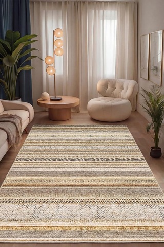 Alexis Kadife Kilim Desen Kaymaz Pamuk Tabanlı Yıkanabilir Antibakteriyel Salon Halısı 120x180 Çok Renkli