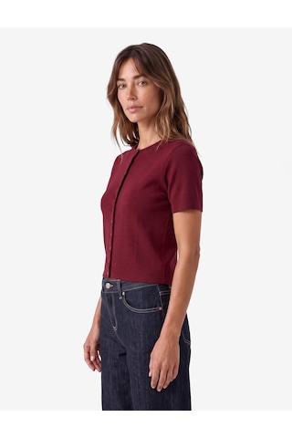 Koton Mürdüm Rengi Triko Hırka Regular Fit Kısa Kollu Bisiklet Yaka Düğmeli Mürdüm 7wak90597ht Mor