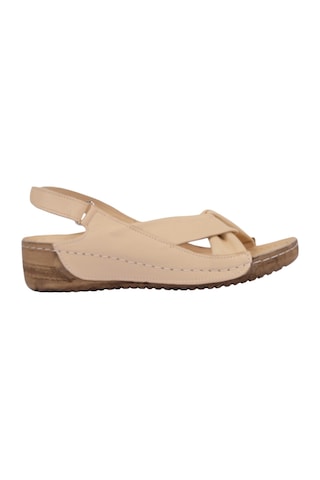 Napa Shoes Hakiki Deri Arka Bantlı Çapraz Rahat Taban Kadın Sandalet Napa-224 Bej