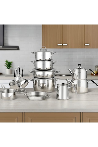 Nehir Elegant 19 Parça Paslanmaz Çelik Çeyiz Seti Gümüş