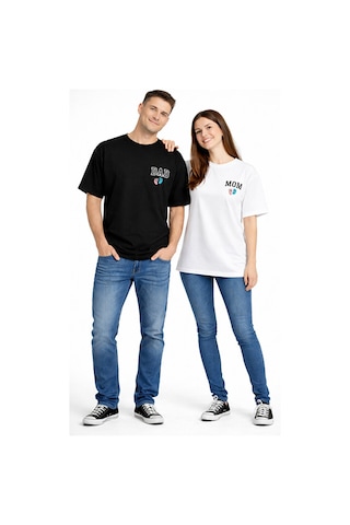 Nevermind Anne Baba Kombini Mom Dad Baskılı Çift Tişört Oversize Unisex 2 L Siyah - Beyaz