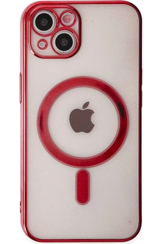 Cosmotex Newface Apple, Uyumlu iPhone 14 Plus Kılıf Magneticsafe Lazer Silikon - Kırmızı
