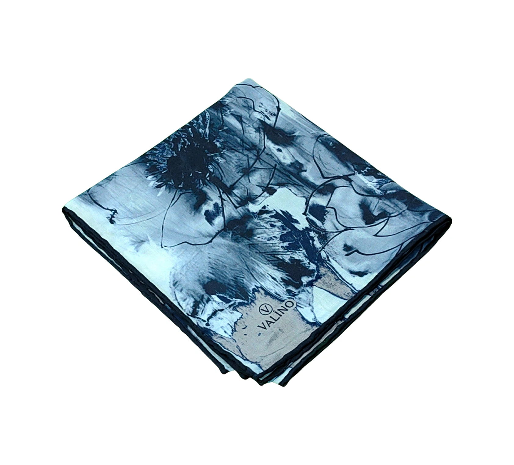 Mim Eşarp Valino Çiçek Desenli Şifon Eşarp 90x90 Cm Lacivert