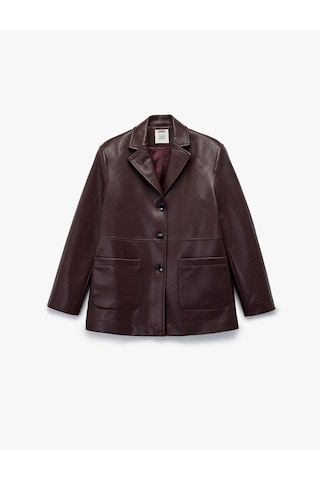 Koton Koton X Sibil Çetinkaya - Uzun Kollu Cepli Düğmeli Suni Deri Blazer Ceket Bordo 6wak20364ew Bordo