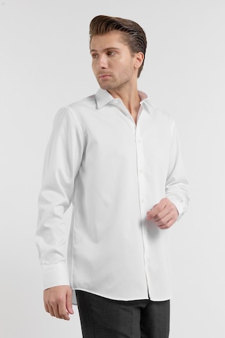 İmza Beyaz Uzun Kol Sert Yaka Kendinden Desenli Pamuk Comfort Fit Gömlek 1004255203 2XL