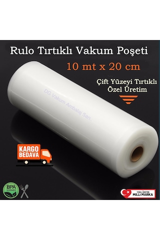Tırtıklı Rulo Vakum Torbası-Poşet 20Cm X 10Mt-Çift Yüzey Tırtıklı