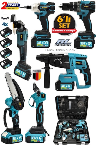 Staxx ST3890 10 Pilli X4 Akü 388VF Kırıcı Delici + Taşlama + Somun Sökme + Dal Budama Matkap Seti