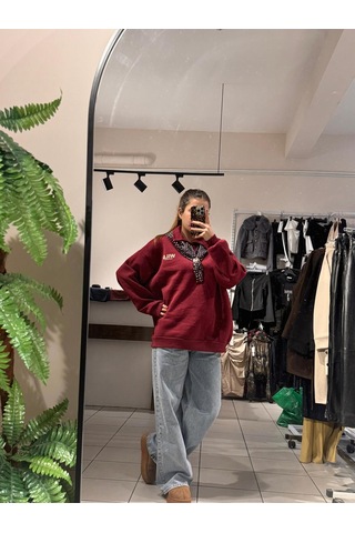 Fular Detay Sweat Bordo