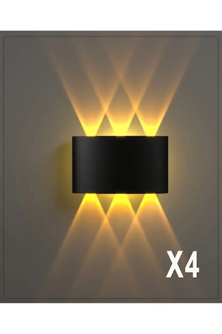 Şanled Dekoratif 10w Çift Yönlü Iç-diş Mekan Siyah Kasa Işik Duvar Aplik Amber 4'lü Amber