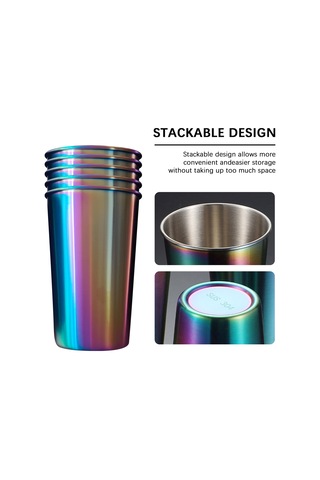 Hallow 5 Adet Paslanmaz Çelik Bardak 500ml Kapasiteli Çocuklar Gökkuşağı