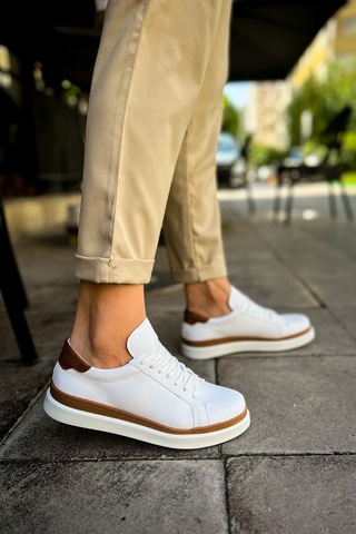 Mn979 - Santoni Gbt Spor Erkek Ayakkabı Beyaz/taba Beyaz - Taba