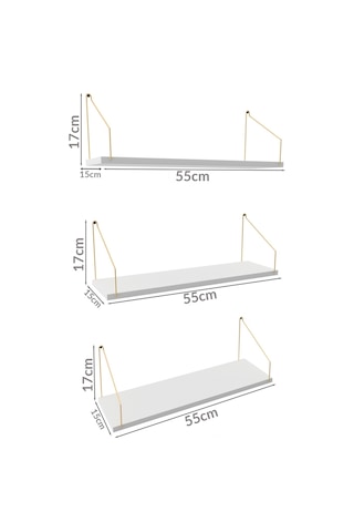 Duvar Rafı Kitaplık Mutfak Banyo Yaşam Alanı 3 'lü Set 15 X 55 Cm Gold Kol Diğer