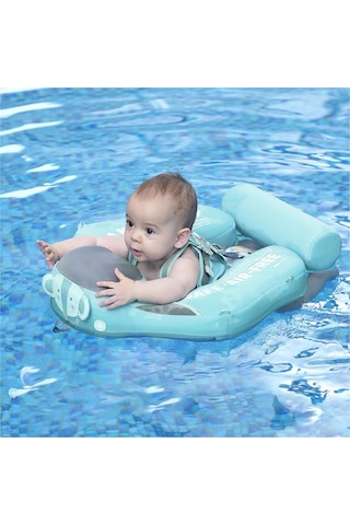 Mambobaby Yüzme Simidi - Yeşil Fil, Emniyetli, Gölgelikli Ve Ayak Destekli