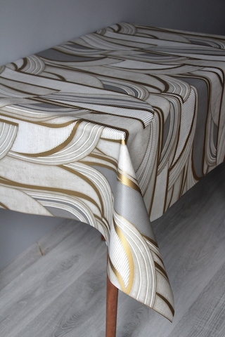 Elyaf Silinebilir Pvc Muşamba Masa Örtüsü 1251-1 Metalikçizgi Altın