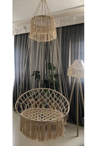 Yılbaşı Makrome Özel Örgü Halatlı Salıncak Hamak Pamuk Ip Ekru