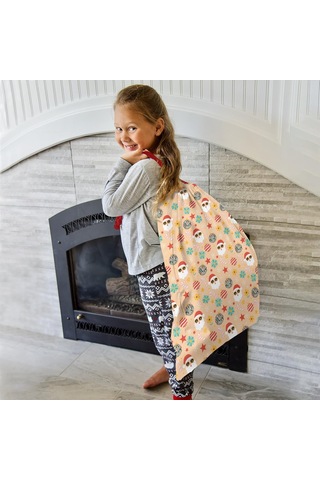 Büyük Noel Baba Hediye Çantası, Pamuklu Kordonlu, Yeniden Kullanılabilir Noel Baba Noel Diskoli