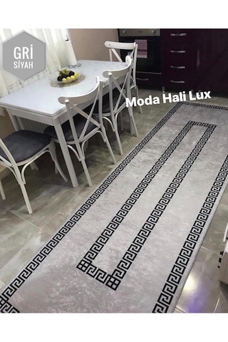 Şehzade Gri Kaymaz Tabanlı Makinede Yıkanabilir Halı Kilim Yolluk