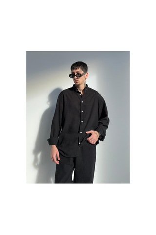 Zaee Oversize Keten Gömlek Siyah