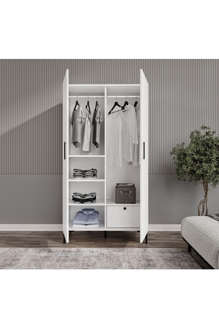 Şipal Çekmeceli 2 Kapılı 6 Bölmeli Beyaz Elbise Dolabı