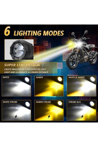 30w 3000lm 6000k Motosiklet Çift Lensli Led Spot Işığı, Kontrol Kablosu Seti İle Siyah