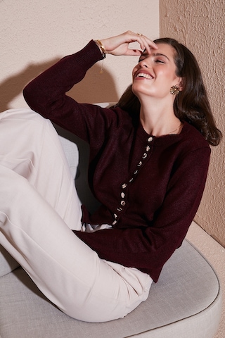 Lela Premium Comfort Fit Yuvarlak Yaka Crop Triko Bayan Hırka 680Hi00164 Bordo